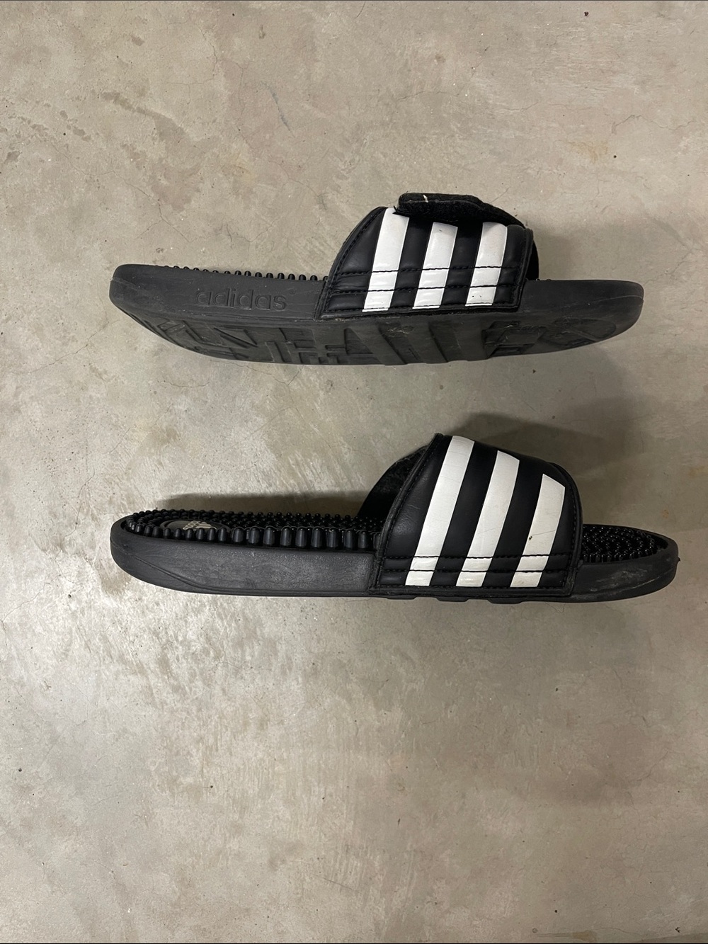 adidas Black Slide Sandals with White Stripes - Picture 3 of 6